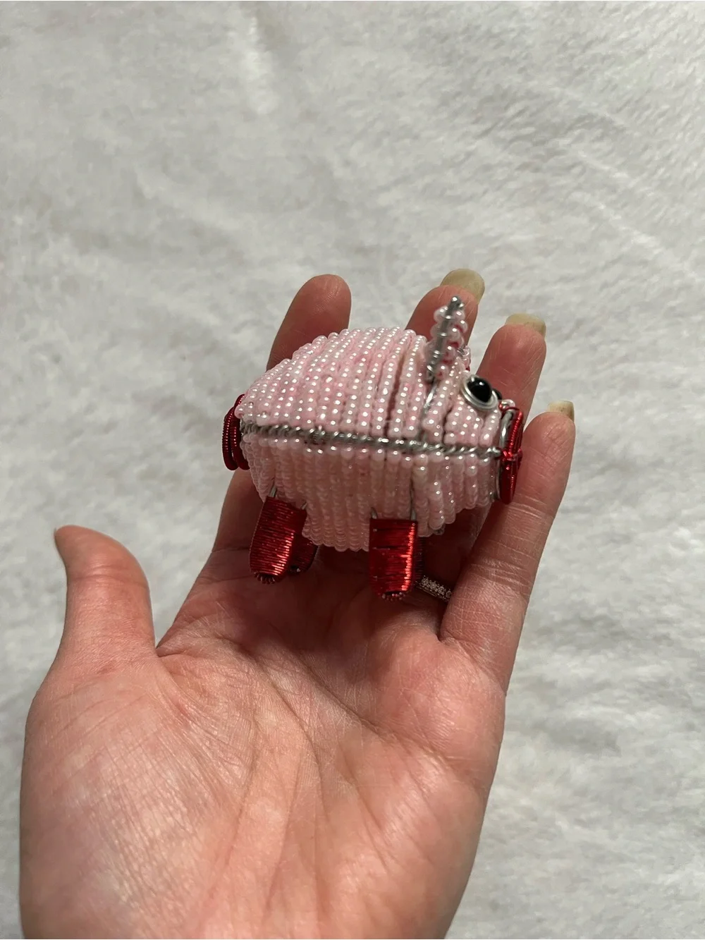 Pig Beaded Pink Pig Charm with Red Accents gift knick knacks